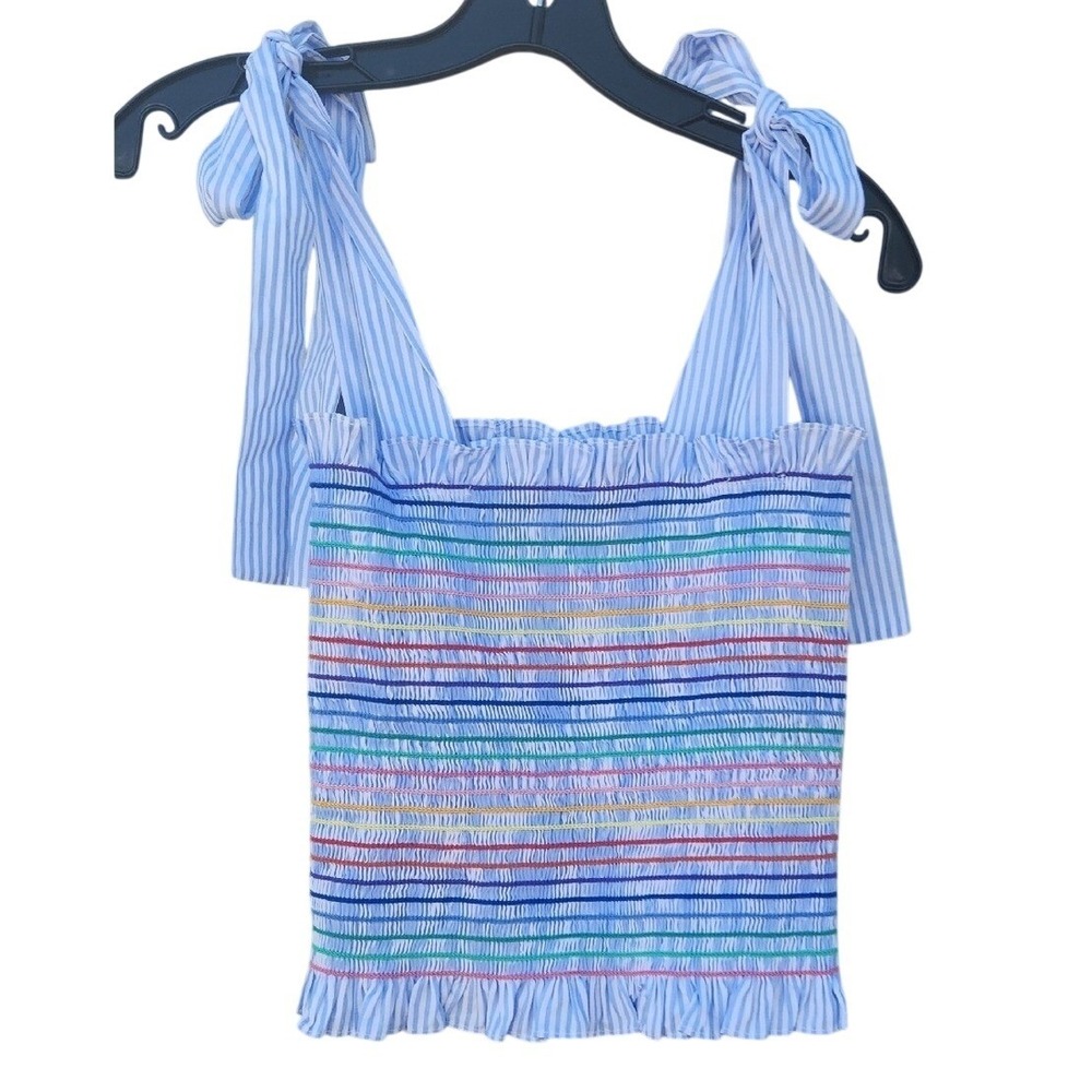 Petersyn Diedra Coastal Stripe Smocked Luxe Picnic Summer Beach XS Stretchy Prep